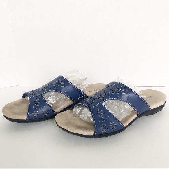 Croft and Barrow Faux Leather Strappy Slip-on Sandals with Cut Outs Cushioned - Picture 1 of 7